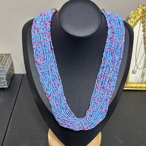 Talbots Beachy Vacation Seed Bead Layered Statement Boho Necklace